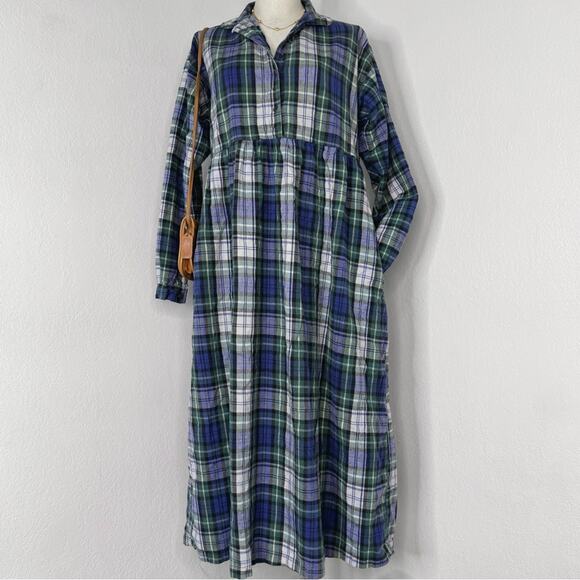 Vintage 90s Flannel Plaid Midi Dress Hazel Creek Cabincore Pockets Large Cottage - Picture 1 of 9